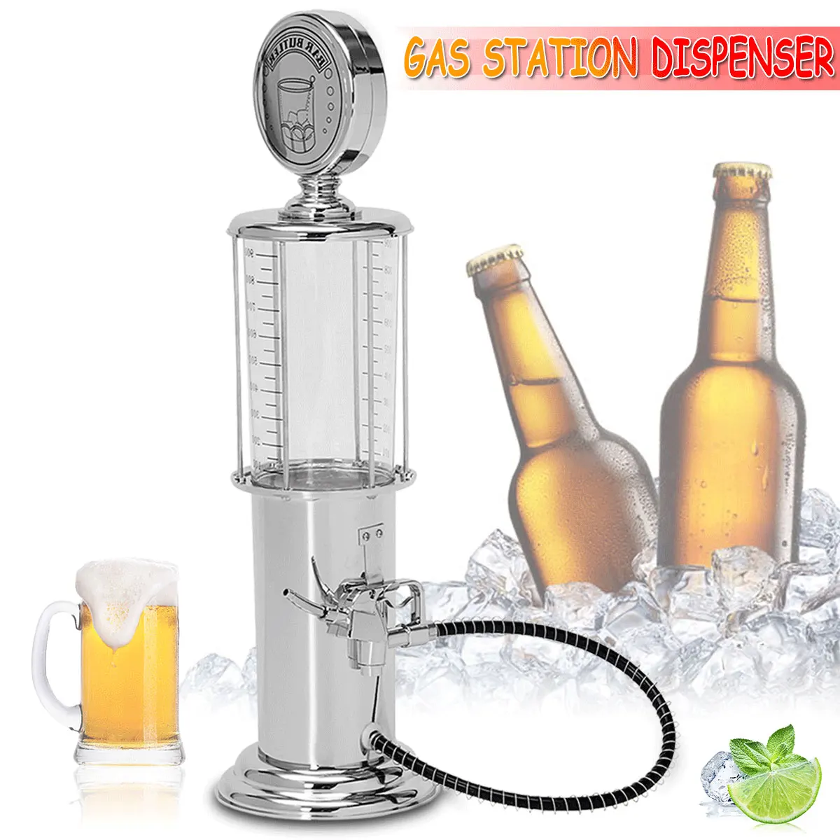 

900ml Vintage Gas Pump Wine Liquor Dispenser Drink Beverage Beer Dispenser with Transparent Layer Design Gas Station Bar