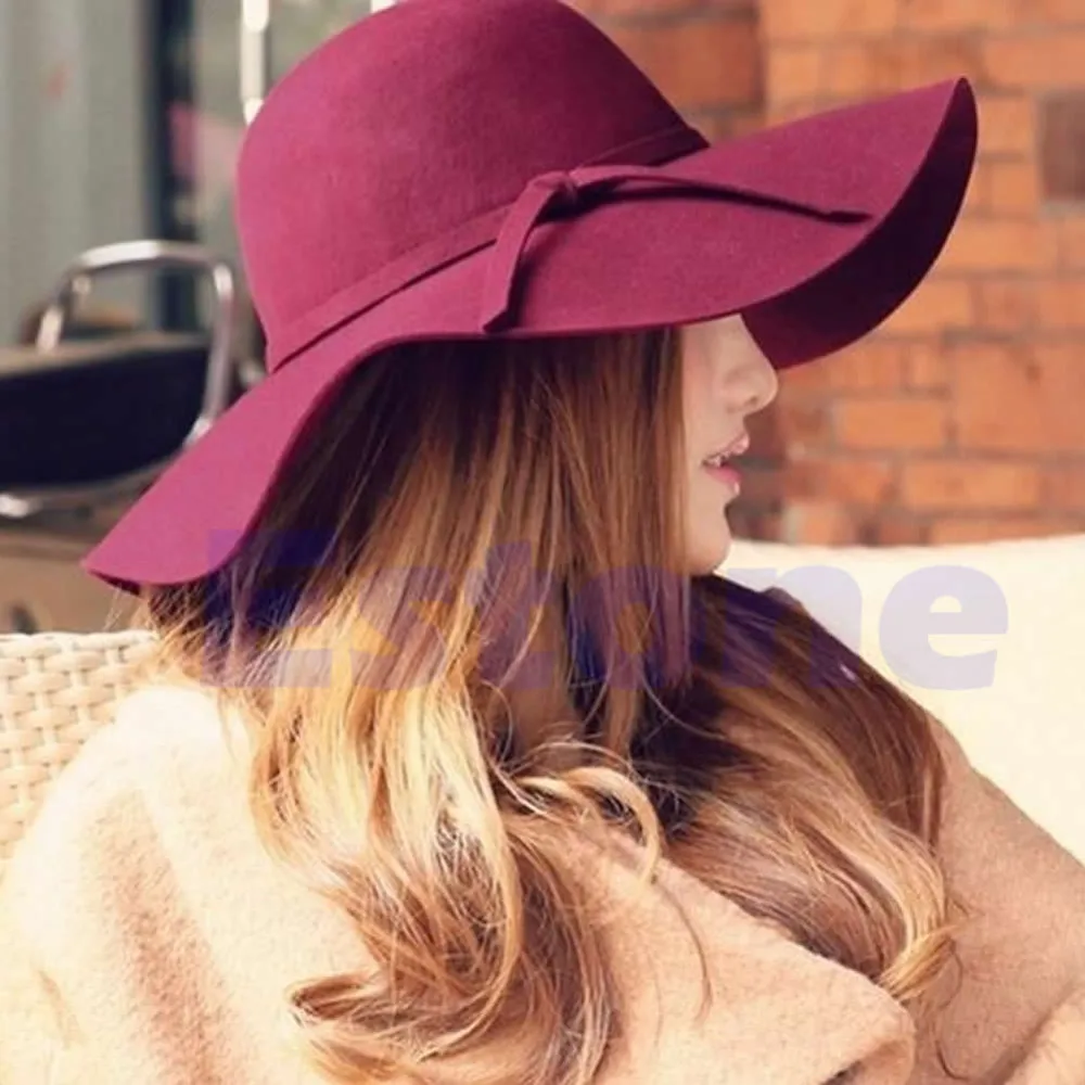Женская фетровая шляпа-котелок с широкими полями Fedora Floppy Sun Bowknot Cloche cap F05