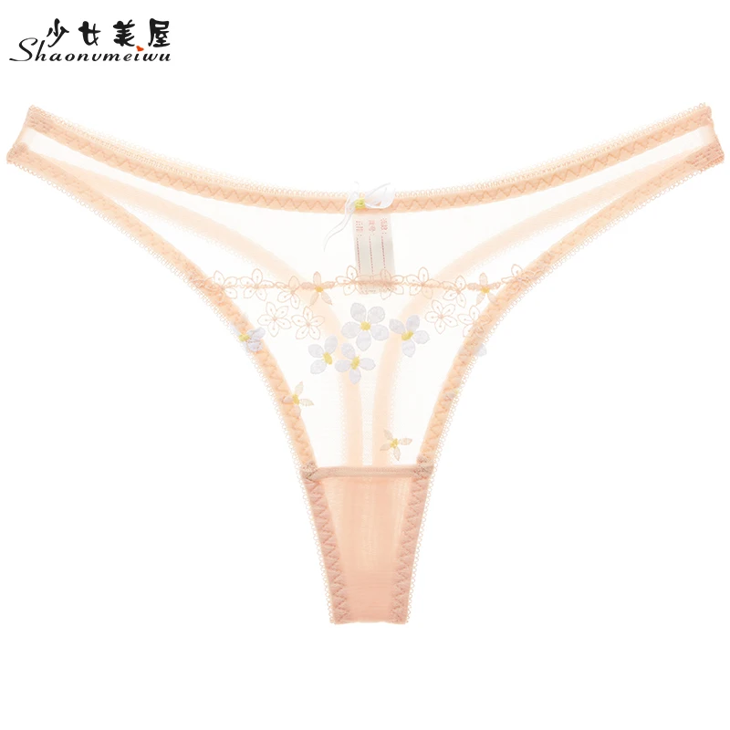 

shaonvmeiwu Sexy T - string trousers transparent mesh thin perspective embroidery red lady inside T - word trousers winter