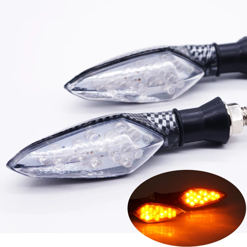 2pcs 16LED Motorcycle Turn Signal Amber Light Carbon ABS Indicator Lamp