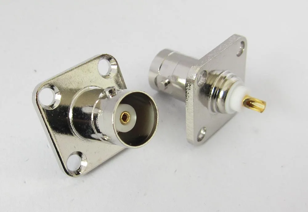 BNC female RF connector 4 hole panel mount with dielectric and solder