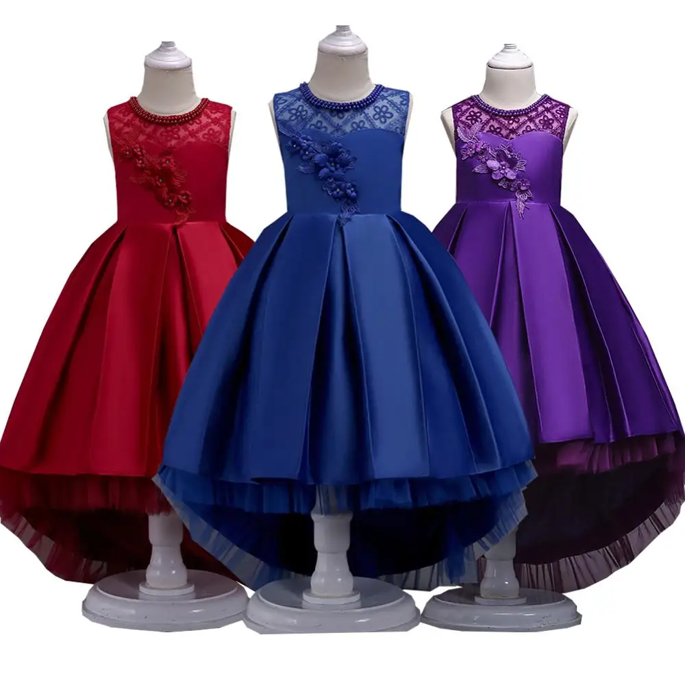 

Children's Long Tail Lace Flower Beading Princess Dress Girl Performance Elegant Party Birthday Evening Lady Dresses WG580