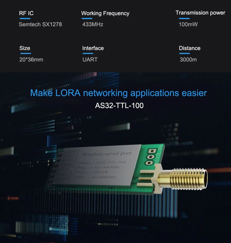 433 МГц SX1278/SX1276 LORA беспроводной модуль 100 МВт 3000 м дальние расстояния lora широкий спектр беспроволочный последовательный порт UART трансивер