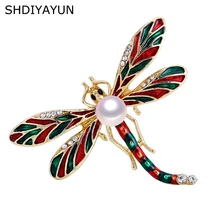 SHDIYAYUN 2019 New Pearl Brooch Enamel Dragonfly Brooch For Women Vintage Gold Brooch Pins Natural Freshwater Pearl Jewelry Gift victorian vintage dark blue crystal burst star brooch gold tone imitated pearl deco domed round pink stone cross pins for outfit