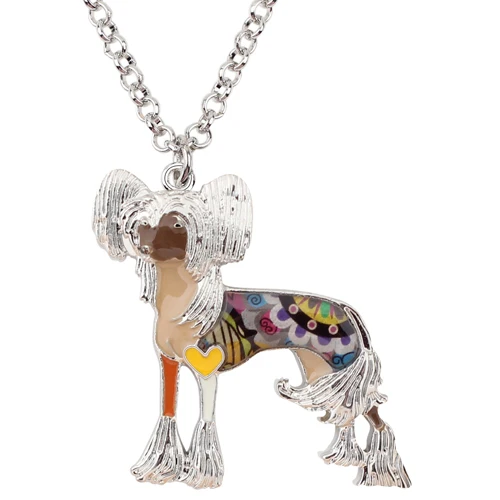 Bonsny Эмаль сплав Китайская хохлатая собака ожерелье с цепочкой, Чокер Модные подвески, ювелирные изделия для женская обувь аксессуары оптом домашних животных - Окраска металла: brown