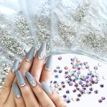 1440 шт SS3-SS12 Стразы с плоской задней поверхностью, не исправляемые, для ногтей, 3D, Кристальные, AB, блестящие стразы для украшения ногтей, драгоценные камни JI096
