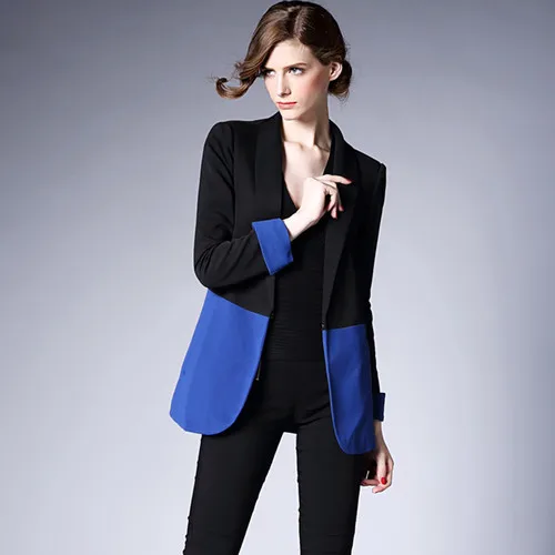 Goede J43644 2018 Herfst Mode Blauw Patchwork Vrouwen Blazer Kantoor Pak Werkkleding