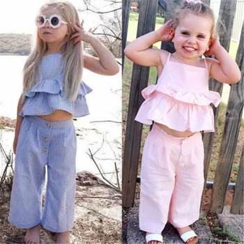

2019 Newborn Baby Girls Clothes Sleeveless Ruffle Tops+Pants+Headbands 3PCS Outfits Set Summer Sunsuit 1-6T