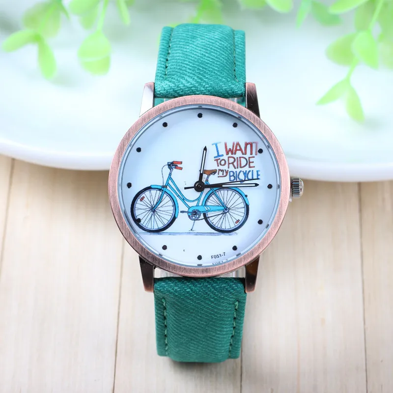 

2019 Fashion Brand Quartz Watches Bicycle Pattern Cartoon Watch Women Casual Vintage Leather Girls Kids Wristwatches gifts Clock
