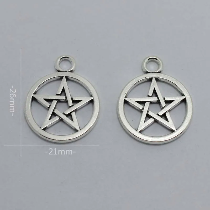 

20pcs/lot Antique Silver/Bronze Round Star Charms 21x26mm Handmade Decoration Pendants Accessories For Jewelry Making Necklace