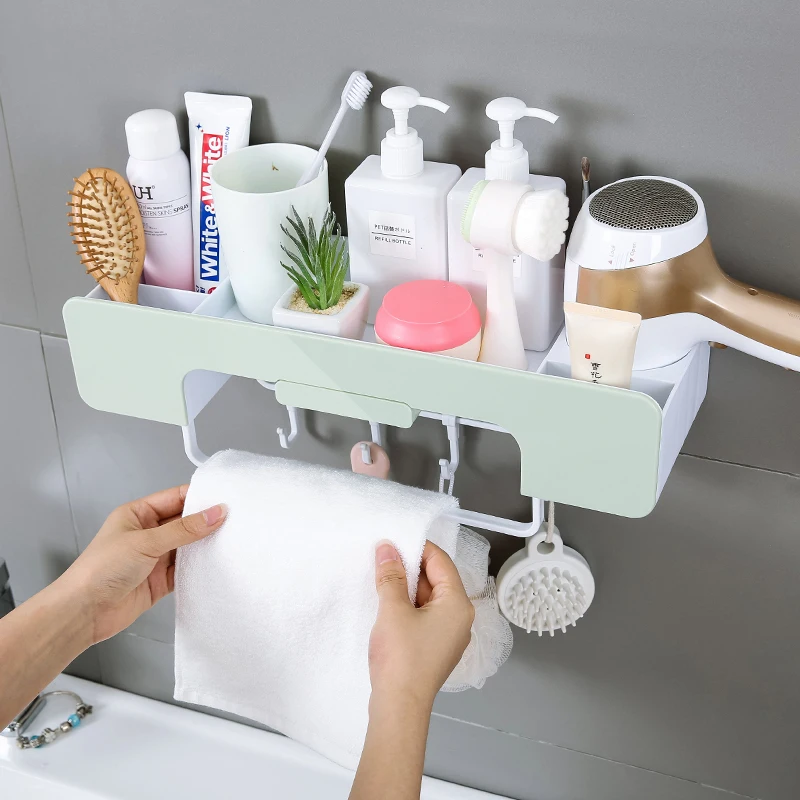 

Bathroom Shelf Shower Storage Rack Holder Shampoo Bath Towel Tray Home Bathroom Shelves Single Tier hair dryer rack