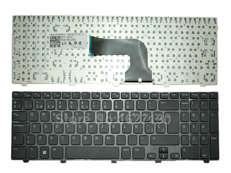 Испанская клавиатура для ноутбука DELL Inspiron 15 3521 15R 5521 2521 Глянцевая черная рамка Win8