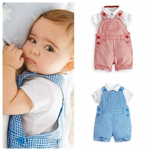 Летние костюмы для маленьких мальчиков и девочек комплекты хлопковой одежды футболка+ комбинезон комплект из 2 предметов Одежда для новорожденных