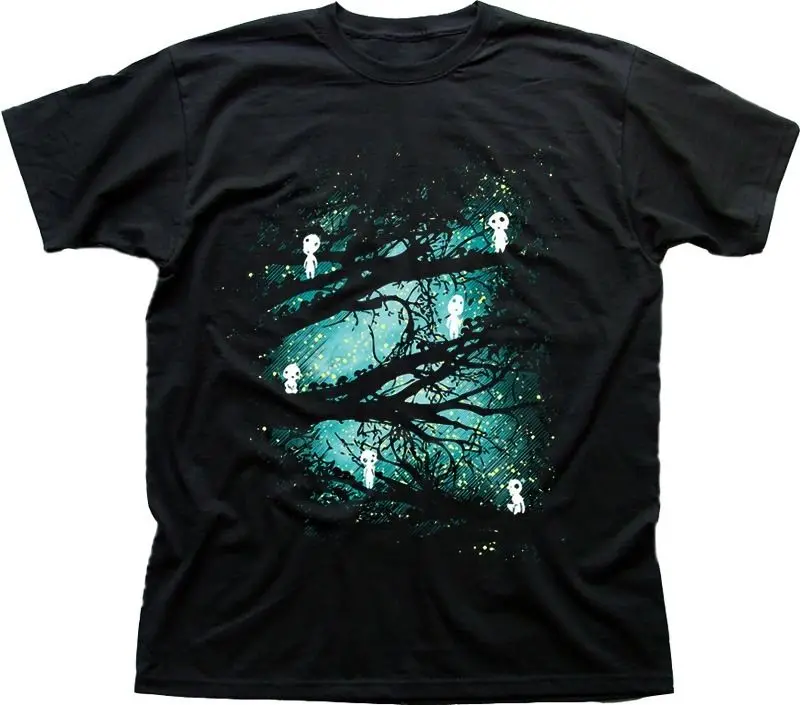 

Mononoke Forest Spirit Kodama Totoro Miyazaki black printed t-shirt FN9400 Mens T Shirt Summer O Neck 100%