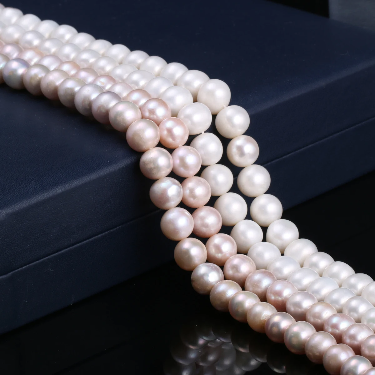 Natural 10-11mm Big White Cultural Pearl Necklace Leather Chain Growing String