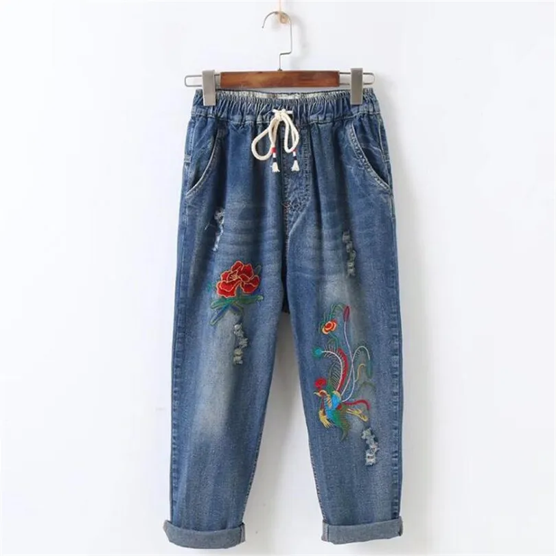 YRRETY, новинка, джинсы с высокой талией, с вышивкой, без рваных, для женщин, модные, цветочные, джинсовые штаны, брюки для женщин, джинсы размера плюс M-XXXL - Цвет: K333 Phoenix Flower