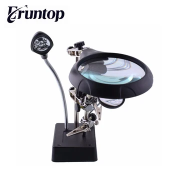 

Eruntop Welding Magnifying Glass Clamp 5 LED Auxiliary Clip Magnifier Hand Soldering Solder Iron Stand Holder Station MG16129-C