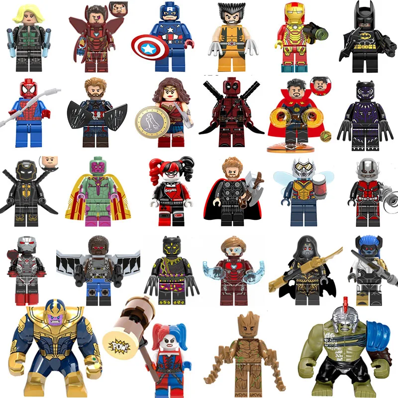 

Super Heroes Marvel Figures Captain Spiderman Wonder woman Deadpool Ironman Hulk Building Blocks Mini Bricks Children Toys