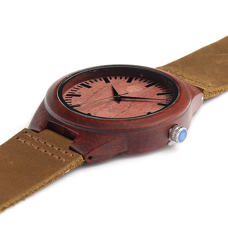 BOBOBIRD L15 Men's Red Sandal Wood Watches Men Cool Quartz Wristwatches With Leather Bands in Orginal Gift Box Design