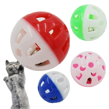

(3 pieces/lot) Plastic Cat Ball Toys Cute Hollow Cat Playing And Chewing Toys Inside Small Bell Sound Toys Drop Shipping PTCT-16