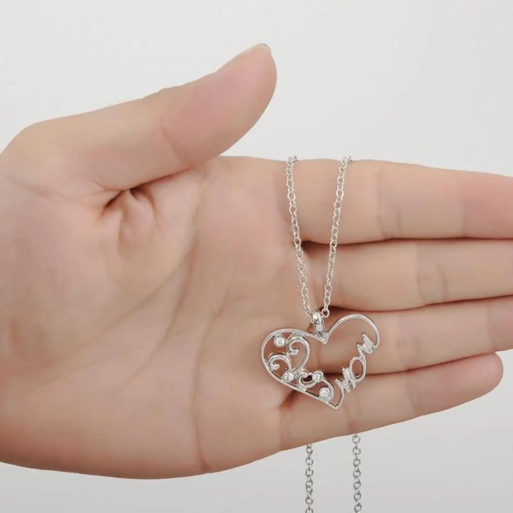 

OPPOHERE Silver color Love Heart Mom Mother White CZ Pendant Necklace Adorable
