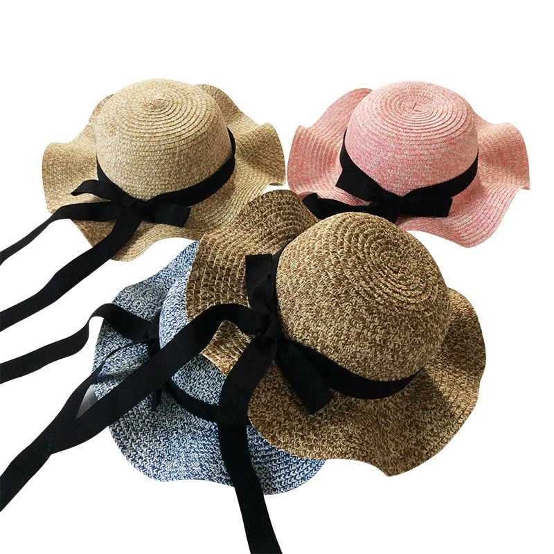 Кепка для девочек с черной лентой, украшенная соломенная шляпа для девочек, летняя Детская кепка s, Детская Панама, детские шляпы кепки
