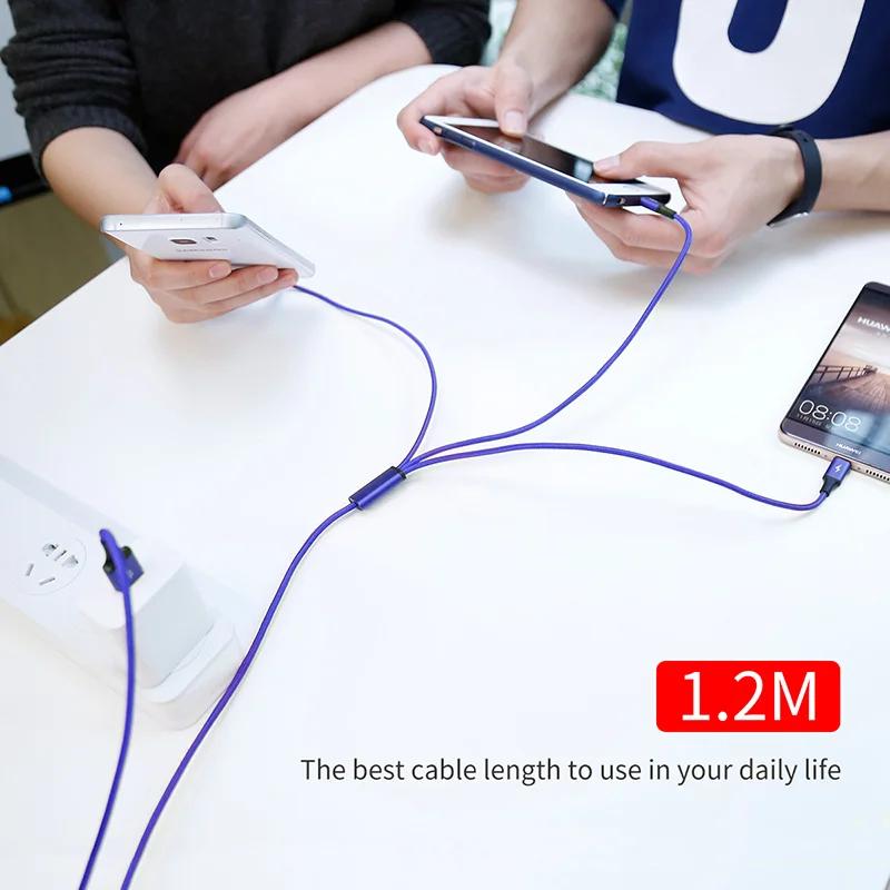 Baseus 3 في 1 كابل يو اس بي ل فون XS ماكس XR X 8 سامسونج هواوي شاحن المصغّر usb كابل 2 في 1 الهاتف المحمول USB نوع c كابل