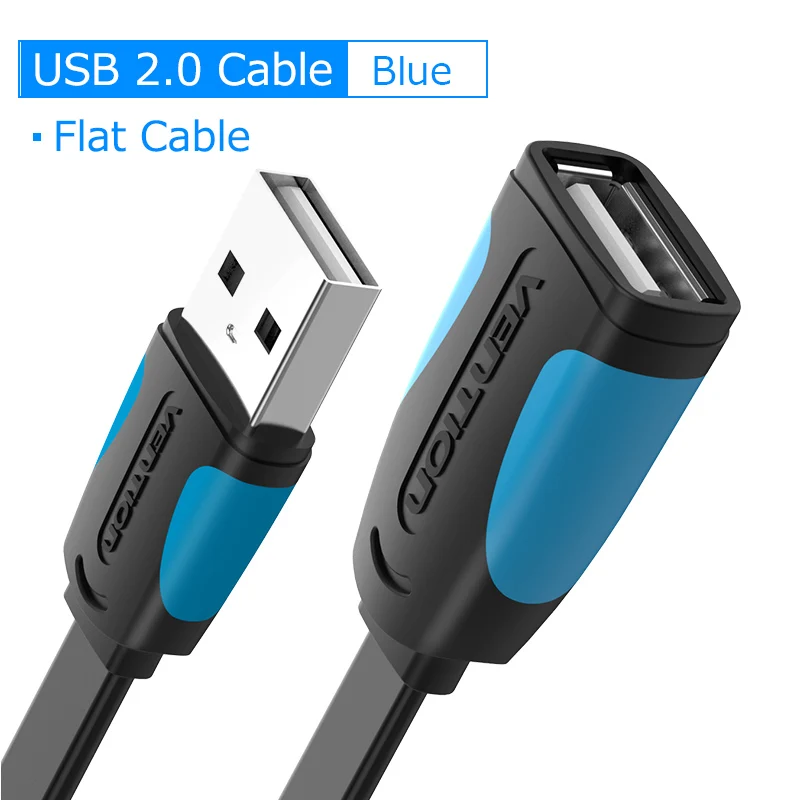 Vention USB удлинитель USB 3,0 кабель для камеры ПК PS4 Xbox Smart tv Высокое зарядное устройство и данные USB 3,0 2,0 кабель удлинитель - Цвет: USB 2.0 Flat Black
