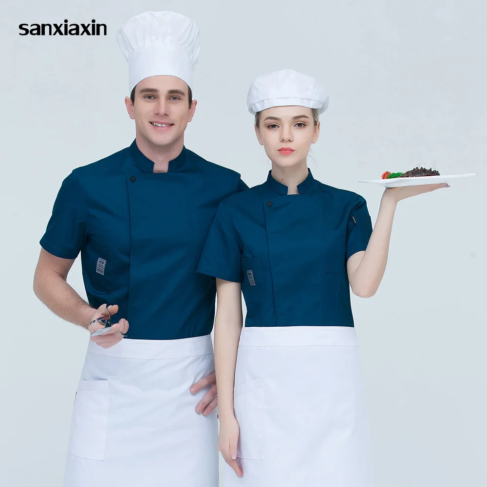 

Short Sleeve Chef Cooking Workwear chef uniform High Quality Catering Restaurant Coffee Shop Waiter Uniforms Casual Tops Aprons