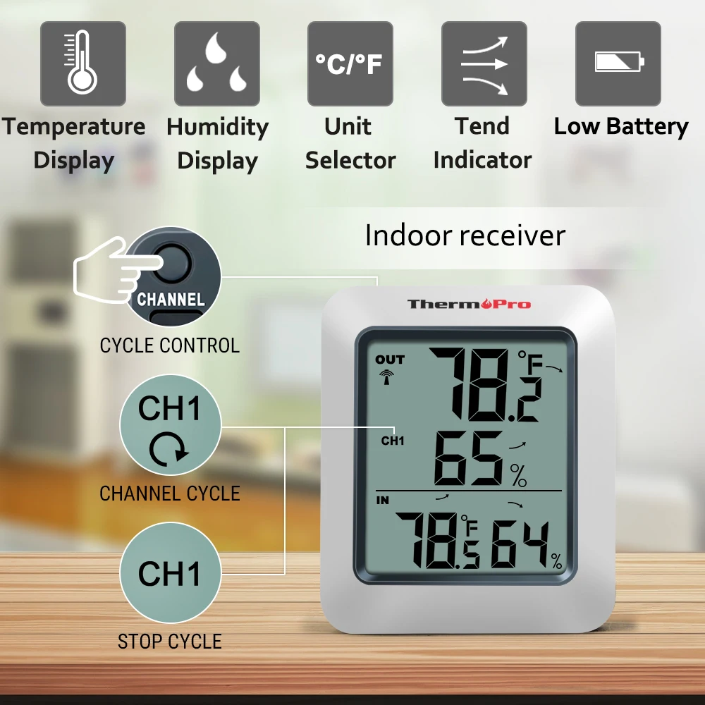 ThermoPro TP60S беспроводной гигрометр термометр Крытый/наружный монитор влажности с температурным манометром