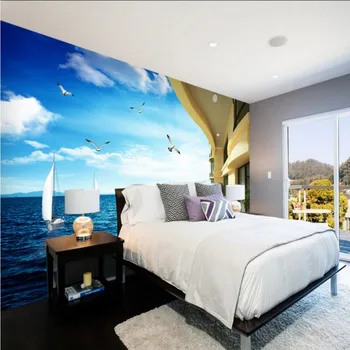 

Custom mural seaside terrace background wall mural living room restaurant wallpaper cafe corridor decoration wallpaper