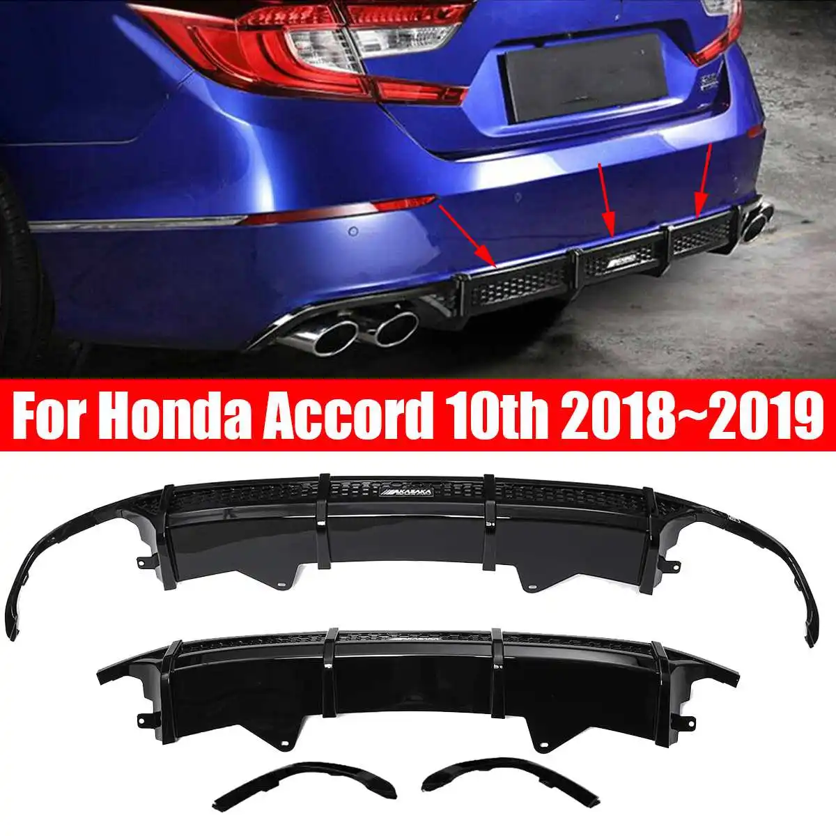 

3Pcs Black Rear Bumper Diffuser Body Kit Lip Cover Trim For Honda for Accord 2018~2019 Auto Exterior Part Bumper Skirt Spoiler