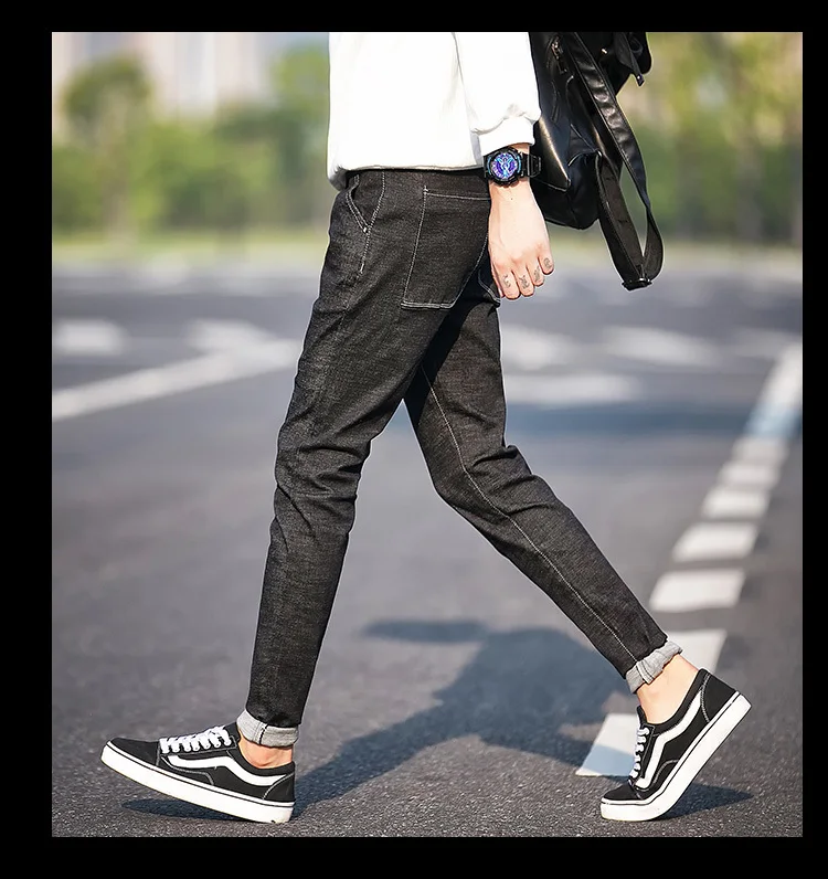 2017 Осень Новые модные джинсы джинсовый человек Молодежный стиль сплошной цвет случайный дикий мужской тонкий ноги брюки Корейская версия