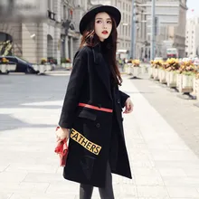 Шерстяное пальто женское с длинным разрезом Толстое Зимнее осеннее и зимнее корейское новое шерстяное пальто студенческое свободное