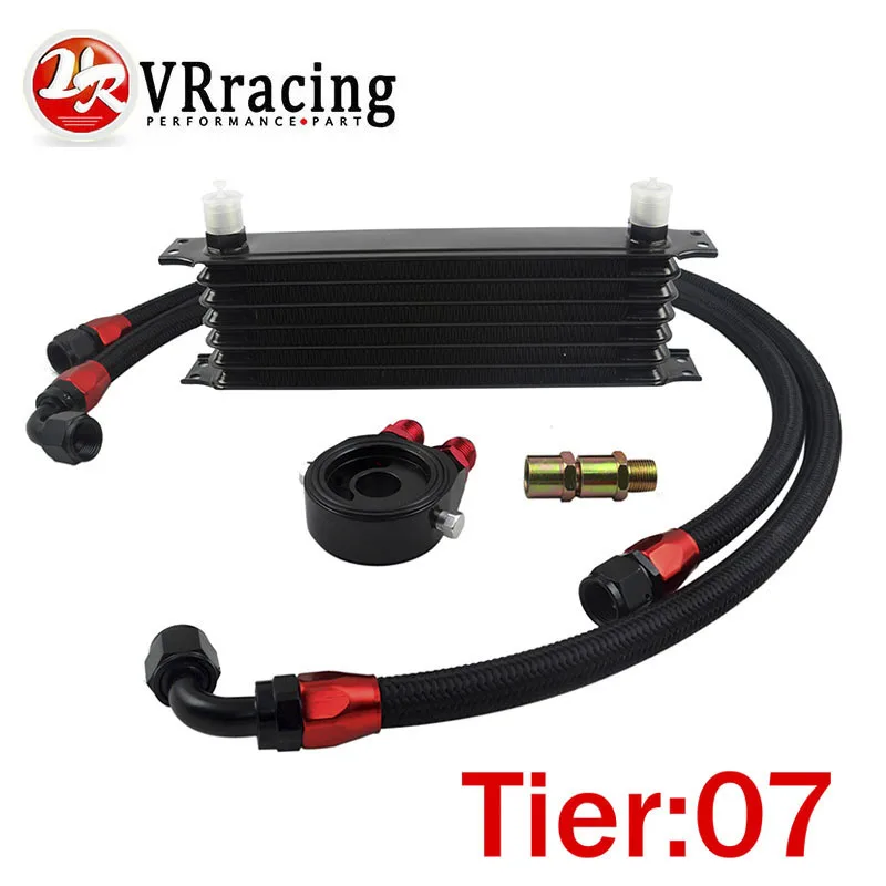 

VR RACING - UNIVERSAL 7 ROWS TRUST TYPE OIL COOLER+OIL FILTER SANDWICH ADAPTER+ SS NYLON STAINLESS STEEL BRAIDED AN10 HOSE