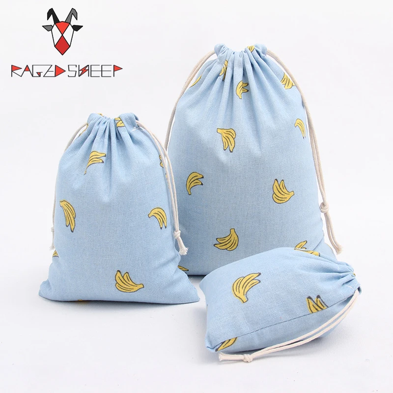 

Raged Sheep Fashion Drawstring Cotton Grocery Shopping Bags Folding Banana Printed Shopping Cart Eco Grab Bag Reusable Bag