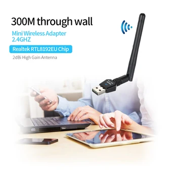 

USB WiFi Adapter 300Mbps USB Wireless Network Card Adapter Dongle with 2dBi Antenna for Desktop Laptop PC Windows 7 8 2000 XP