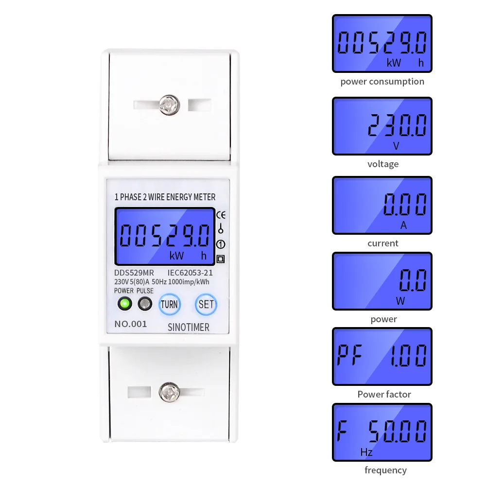 DDS529MR однофазный 2P цифровой ЖК-измеритель мощности DIN Многофункциональный измеритель мощности Modbus измеритель энергии модуль с RS485 5(80) A