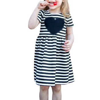 

New Summer Striped Love Heart Pattern Girls Cotton Dress Striped Short Sleeve O-neck A-Line Princess Dress Kids Dresses XL160