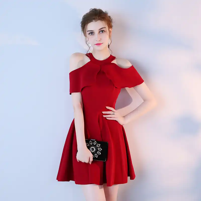 red off the shoulder dress casual