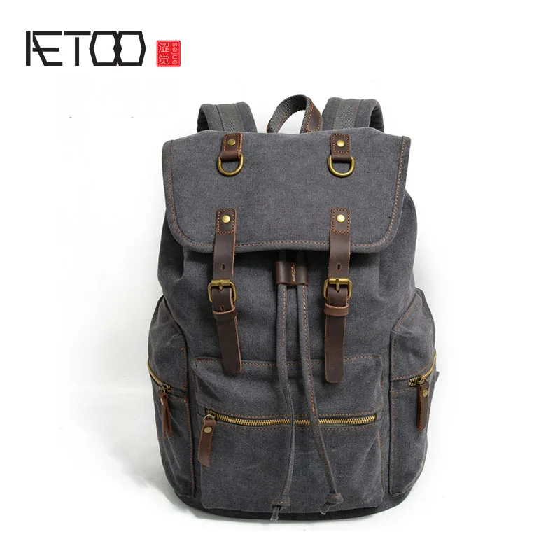 

BJYL Canvas backpack men bag vintage casual backpack large computer bag with leather travel student bag
