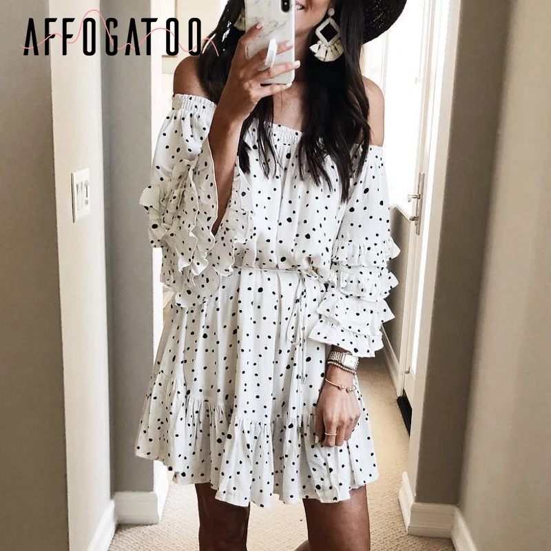 Affogatoo Sexy Off shoulder polka dot print summer dress women Elegant ruffle white dress Casual holiday short dresses plus size
Affogatoo Sexy Off shoulder polka dot print summer dress women Elegant ruffle white dress Casual holiday short dresses plus size