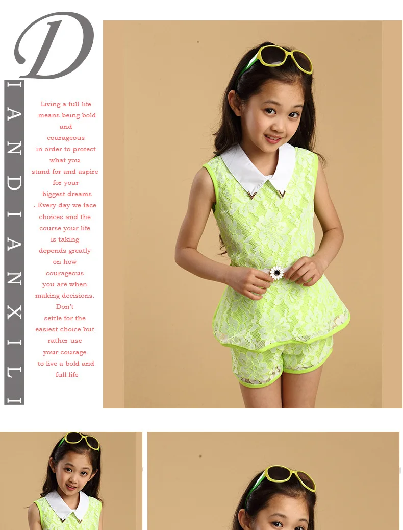 4-13Y Fashion Girls Clothes Set 2018 Summer Lace Flower Kids Outfit Girl Sleeveless Top Shorts Belt 3Pcs Suits Children Clothing (15)