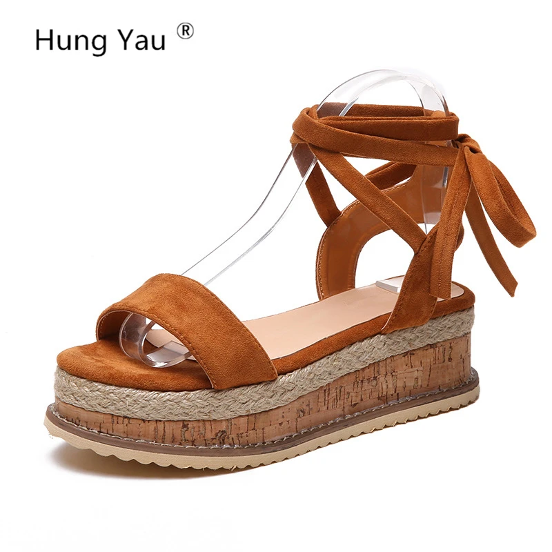 Hung Yau Gladiator Sandals Weaven Wedges Platform Hemp Rope Thick