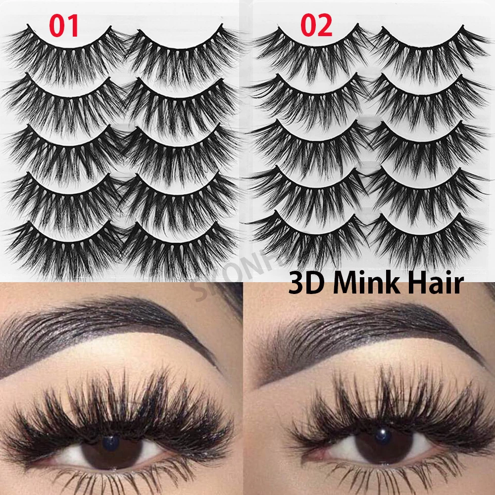 

5 Pairs Soft 3D Mink Hair False Eyelashes Handmade Wispy Multilayers Cross Long Lashes Eye Makeup Tools Professional Lashes