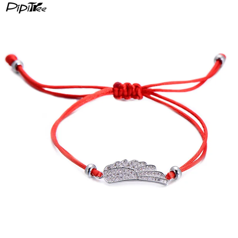 

Pipitree Fashion CZ Stones Angel Wing Bracelet for Women Men Children Lucky Red String Braiding Charm Bracelets Jewelry Gift