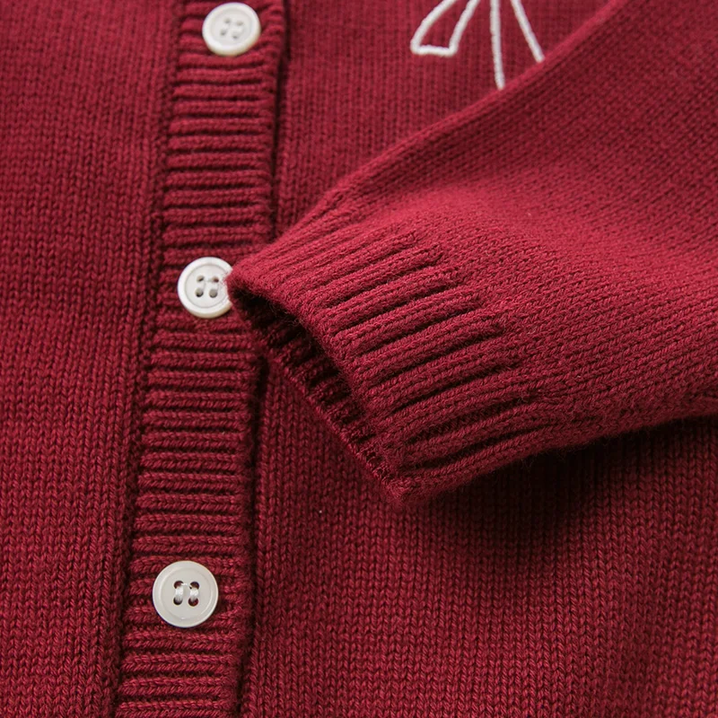 DB11423-1 dave bella/осенний Модный Кардиган для маленьких девочек; пальто для малышей; детский однотонный вязаный свитер с милым бантом