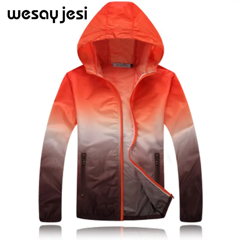 2018 Summer Sunscreen Coat women Jacket zipper Gradient color Unisex Windbreaker Waterproof Thin Hooded Zipper Quick Drying Coats