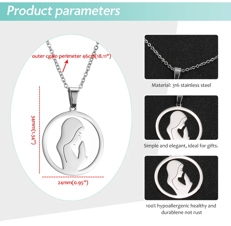 Религиозная Мать Мария кулон ожерелье из нержавеющей стали серебро цвет цепи Молитва Девы Марии ожерелье для католические украшения подарок