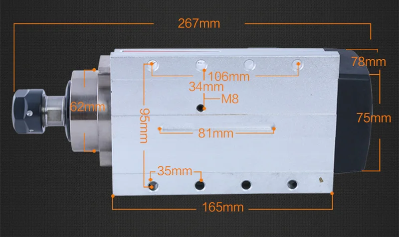 CNC 2.2KW 220 В 380 В 24000 об/мин с воздушным охлаждением квадратный мотор шпинделя ER20 биение-off 0,002 мм для фрезерования с ЧПУ с вилкой/кабельной коробкой версия